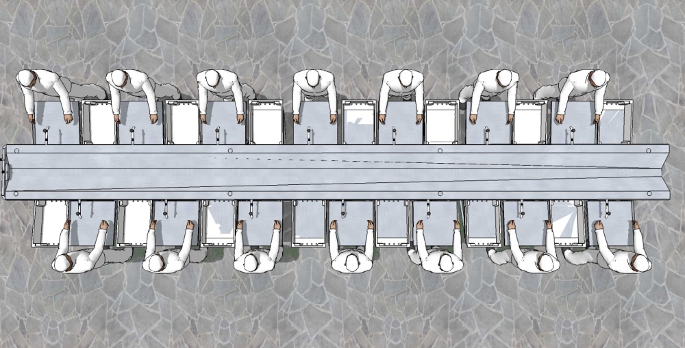 Mesa de manipulação 14 lugares com calha